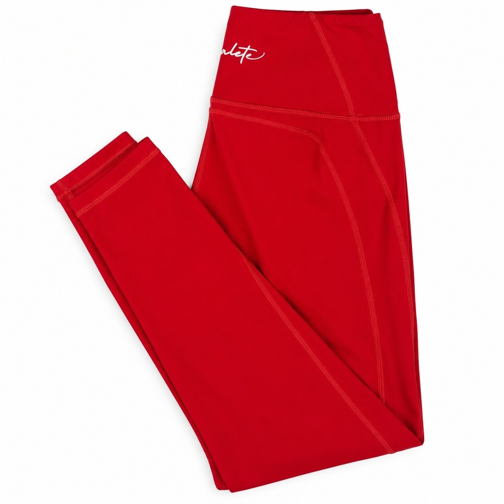 Alphalete High Waisted Athletic Leggings Womens Red Contoured Logo Yoga Pants